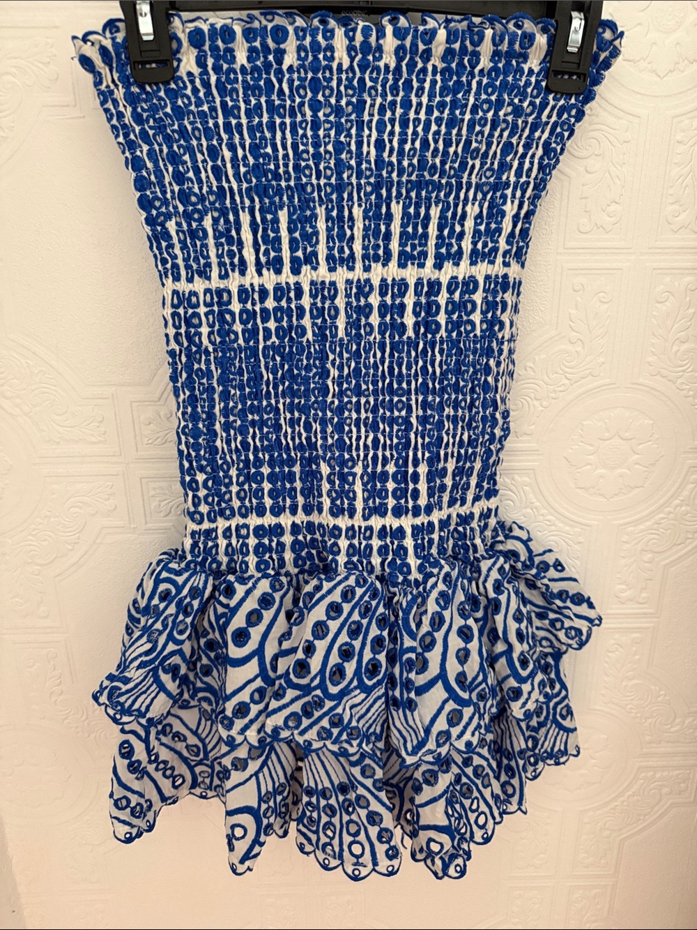 Camilla Blue & White Smocked Ruffle Mini Dress - Picture 1 of 1